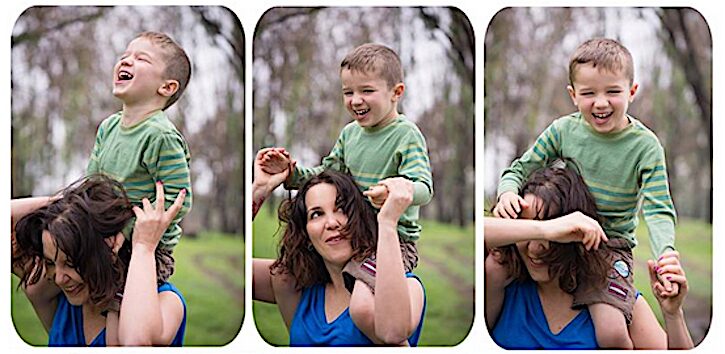 tweeting parents boy on shoulders