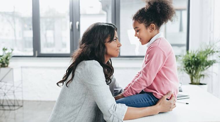 Discipline mom and daughter watching each other